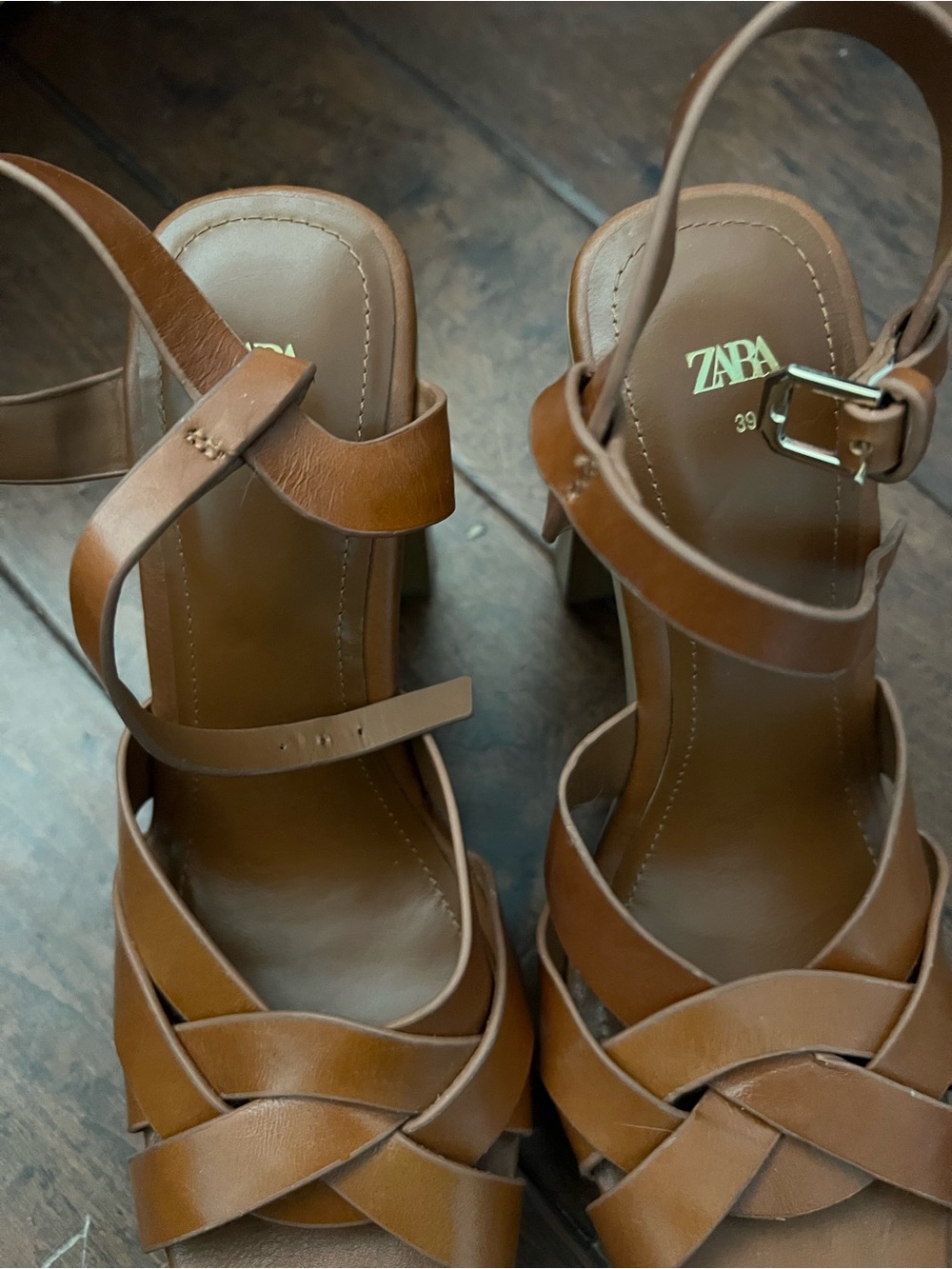 Zara Brown Strappy Block Heel Sandals Women’s EU 39 US 8.5 - Picture 3 of 4